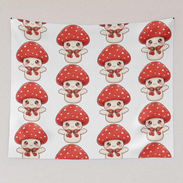 Item preview, Cute mushroom with red cherry ribbon designed and sold by priyankajustine.