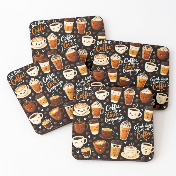 Item preview, Cute Coffee Lovers Pattern – Kawaii Coffee Cups & Positive Quotes designed and sold by IMuDesigner.