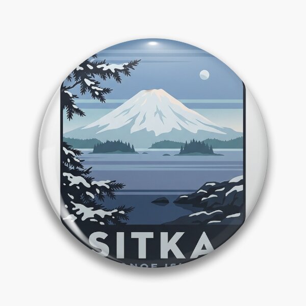 Item preview, Sitka Alaska Winter Mount Edgecumbe Retro Travel Poster Sticker designed and sold by DetourDgn.