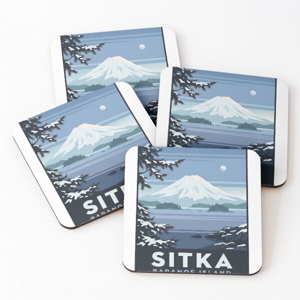 Item preview, Sitka Alaska Winter Mount Edgecumbe Retro Travel Poster Sticker designed and sold by DetourDgn.