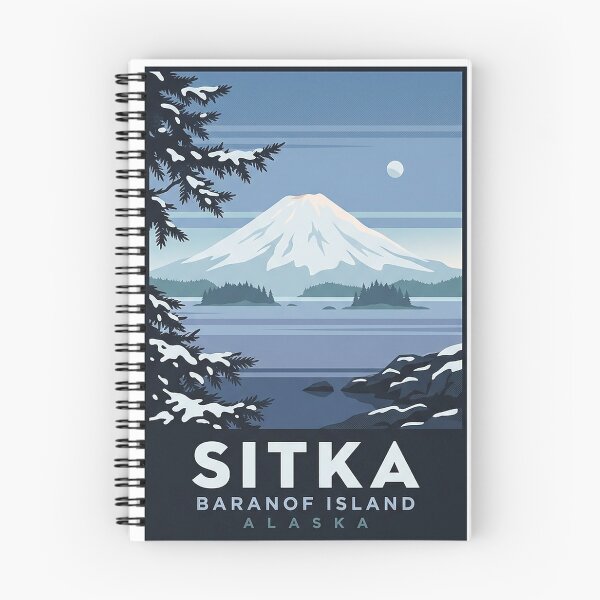 Item preview, Sitka Alaska Winter Mount Edgecumbe Retro Travel Poster Sticker designed and sold by DetourDgn.