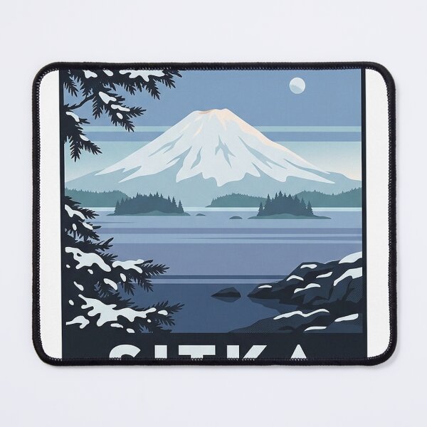 Item preview, Sitka Alaska Winter Mount Edgecumbe Retro Travel Poster Sticker designed and sold by DetourDgn.