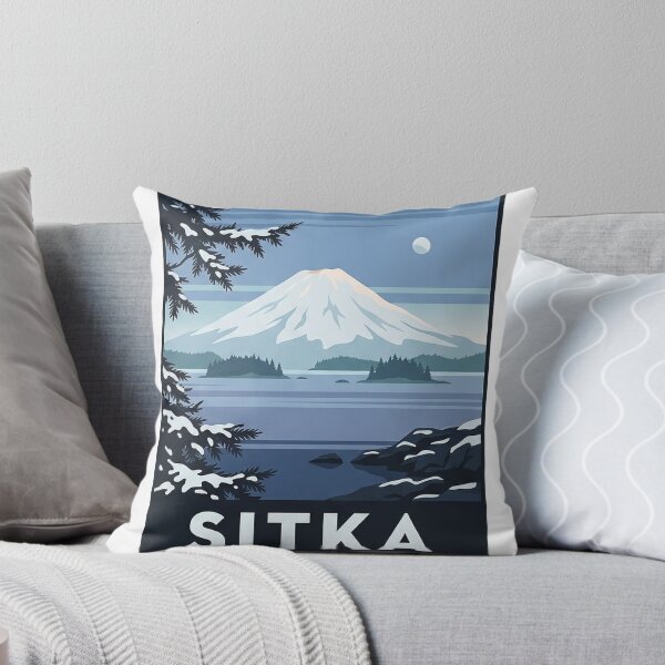 Item preview, Sitka Alaska Winter Mount Edgecumbe Retro Travel Poster Sticker designed and sold by DetourDgn.