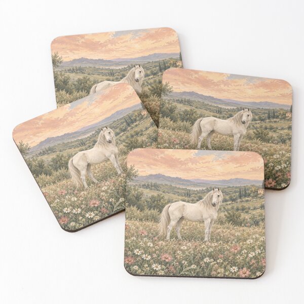 Item preview, White Horse in a Wildflower Meadow - Romantic Country Landscape designed and sold by Glottopia.