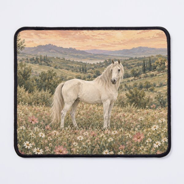 Item preview, White Horse in a Wildflower Meadow - Romantic Country Landscape designed and sold by Glottopia.