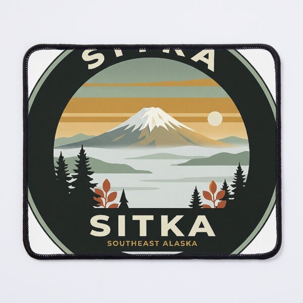 Item preview, Sitka Alaska Autumn Mount Edgecumbe Round Badge Sticker designed and sold by DetourDgn.