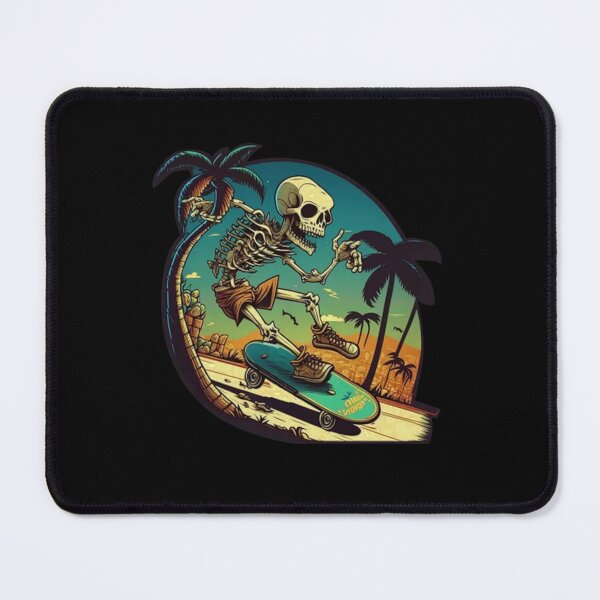 Item preview, Spooky Skeleton Skateboarding Tropical Beach Sunset Art designed and sold by RileyDaplyn.