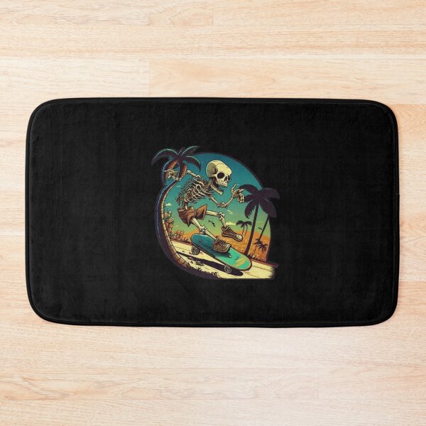 Item preview, Spooky Skeleton Skateboarding Tropical Beach Sunset Art designed and sold by RileyDaplyn.