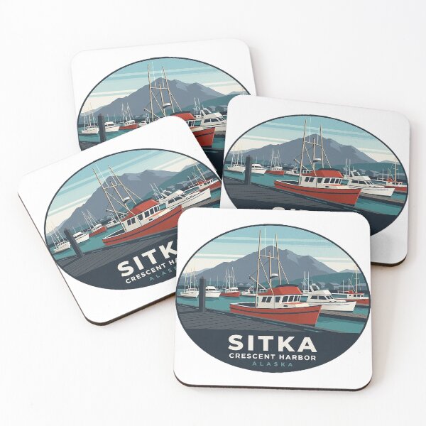 Item preview, Sitka Alaska Crescent Harbor Fishing Boats Retro Sticker designed and sold by DetourDgn.
