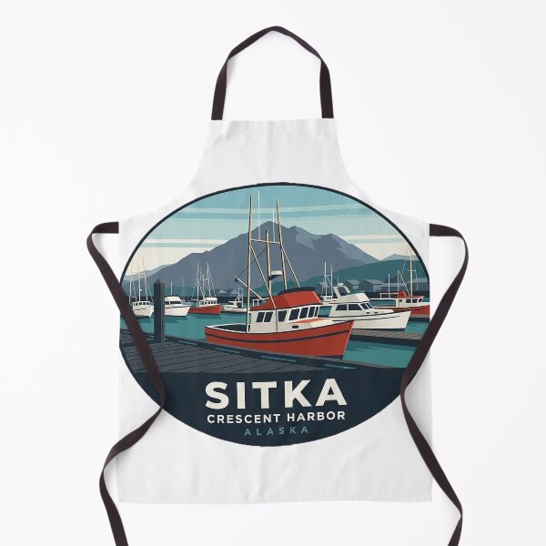 Item preview, Sitka Alaska Crescent Harbor Fishing Boats Retro Sticker designed and sold by DetourDgn.