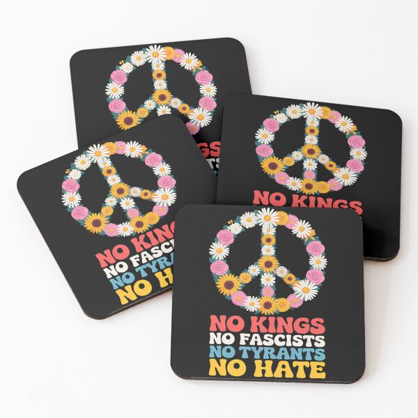 Item preview, No Kings No Fascists No Tyrants No Hate – Retro Floral Peace Sign designed and sold by LoFizzy.