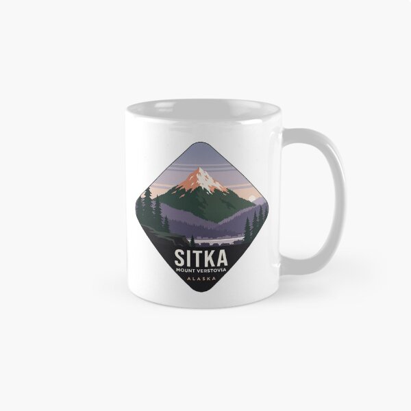 Artikelvorschau, Sitka Alaska Mount Verstovia Alpenglow WPA Wanderaufkleber entworfen und verkauft von DetourDgn.