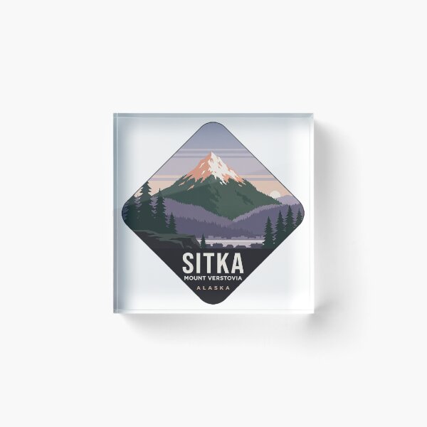 Item preview, Sitka Alaska Mount Verstovia Alpenglow WPA Hiking Sticker designed and sold by DetourDgn.