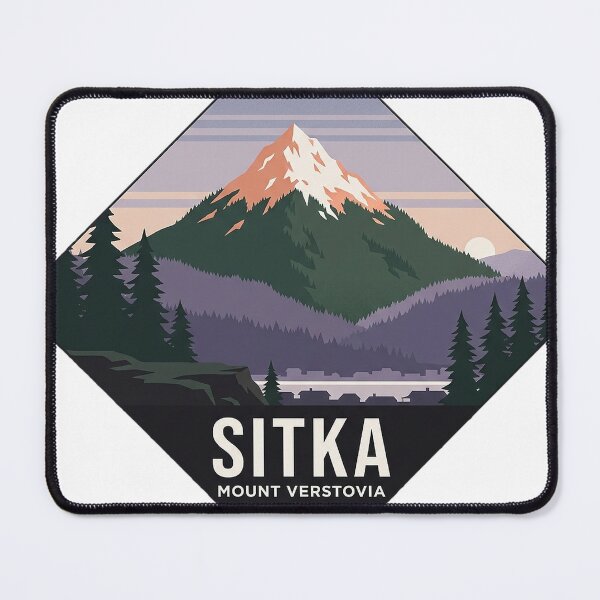 Item preview, Sitka Alaska Mount Verstovia Alpenglow WPA Hiking Sticker designed and sold by DetourDgn.