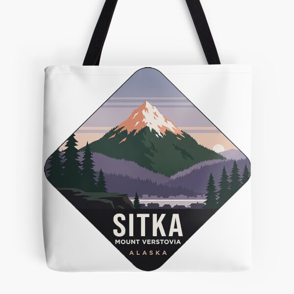 Item preview, Sitka Alaska Mount Verstovia Alpenglow WPA Hiking Sticker designed and sold by DetourDgn.