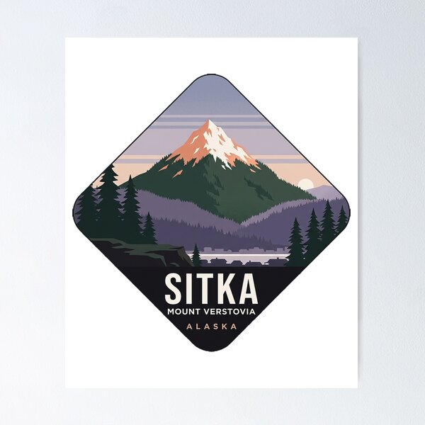 Item preview, Sitka Alaska Mount Verstovia Alpenglow WPA Hiking Sticker designed and sold by DetourDgn.