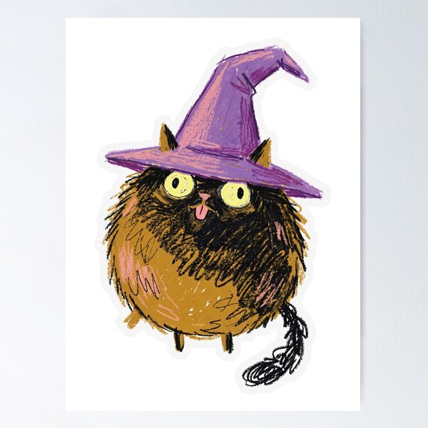 Item preview, Witch Hat Cat Primitive Oil Pastel designed and sold by Flying Doggo.