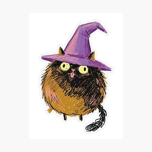 Item preview, Witch Hat Cat Primitive Oil Pastel designed and sold by Flying Doggo.