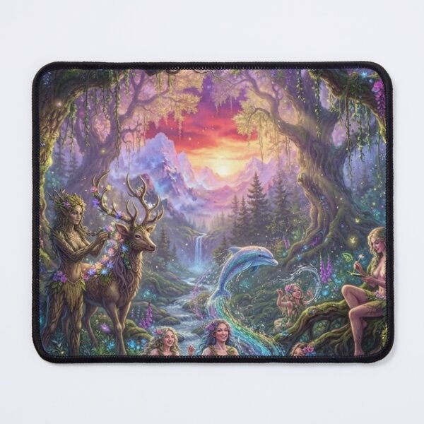 Item preview, Enchanted Forest Nymphs Bathing in a Magical River Fantasy Art designed and sold by SodhaIqbalKasam.