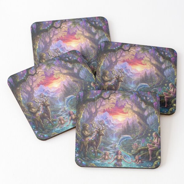 Item preview, Enchanted Forest Nymphs Bathing in a Magical River Fantasy Art designed and sold by SodhaIqbalKasam.
