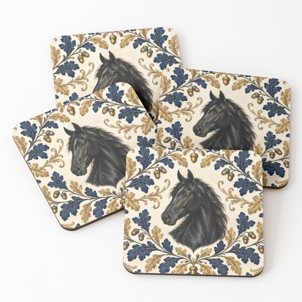 Item preview, Black Horse with Navy and Gold Oak Leaves designed and sold by Glottopia.