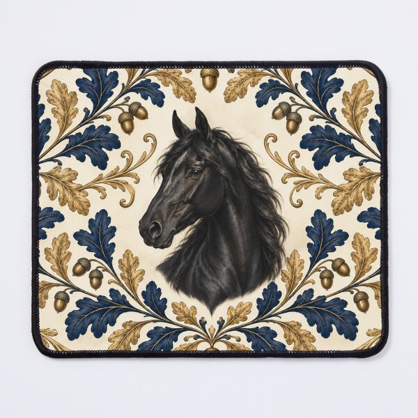 Item preview, Black Horse with Navy and Gold Oak Leaves designed and sold by Glottopia.