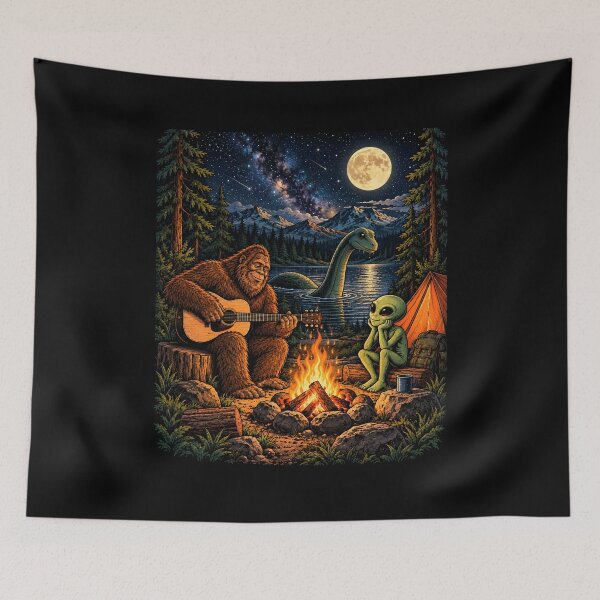 Item preview, Bigfoot and Alien Loch Ness Campfire  designed and sold by a-turner-paint.
