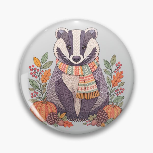 Item preview, Decorative Autumn Badger with Pumpkins and Leaves designed and sold by hattie's.