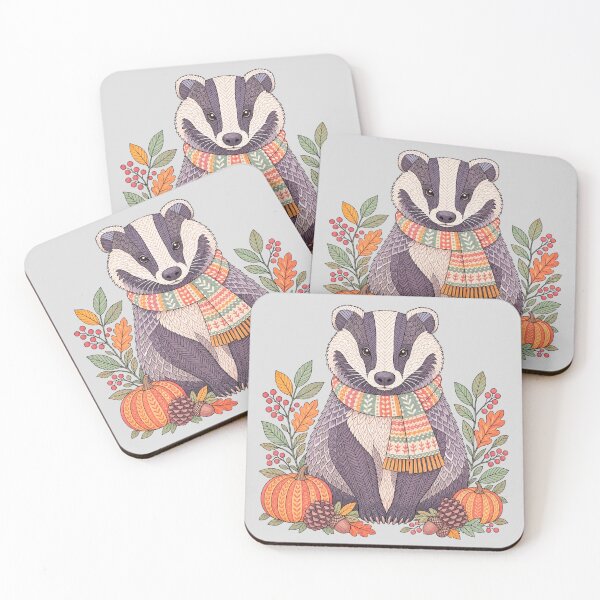 Item preview, Decorative Autumn Badger with Pumpkins and Leaves designed and sold by hattie's.
