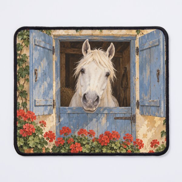 Item preview, White Horse at a Blue Stable Window designed and sold by Glottopia.