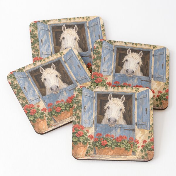 Item preview, White Horse at a Blue Stable Window designed and sold by Glottopia.