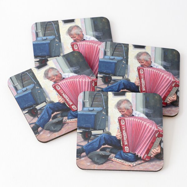 Item preview, Artistic illustration depicting a street musician playing the accordion in a busy street of a European city designed and sold by Nifashedji.