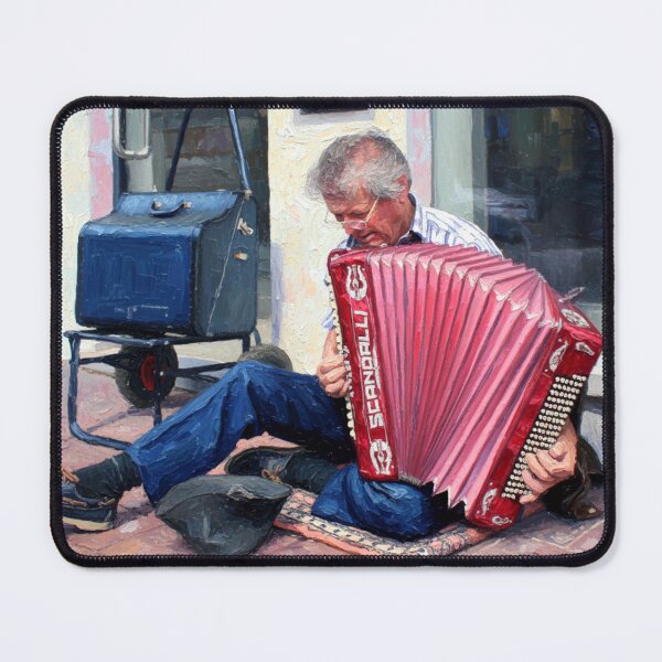 Item preview, Artistic illustration depicting a street musician playing the accordion in a busy street of a European city designed and sold by Nifashedji.