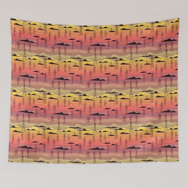 Item preview, Electricity Pylons Retro Style Sunset Sky Pattern designed and sold by Pylon-Bureau.