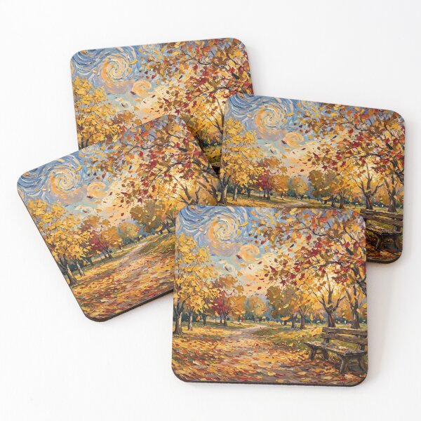 Item preview, Autumn Park Bench with Golden Leaves designed and sold by Late Theory.
