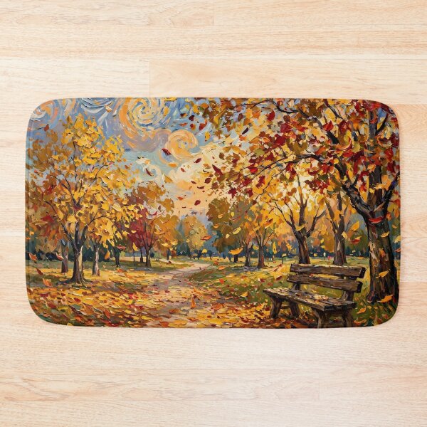 Item preview, Autumn Park Bench with Golden Leaves designed and sold by Late Theory.