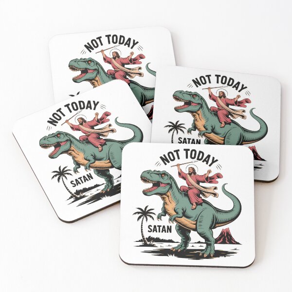 Item preview, Not Today Satan – Funny Jesus Riding T-Rex Dinosaur Meme designed and sold by LoFizzy.