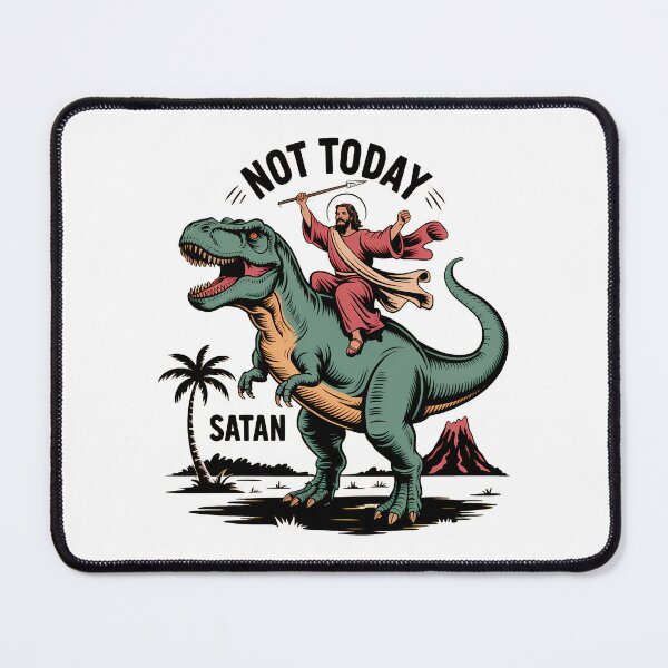 Item preview, Not Today Satan – Funny Jesus Riding T-Rex Dinosaur Meme designed and sold by LoFizzy.