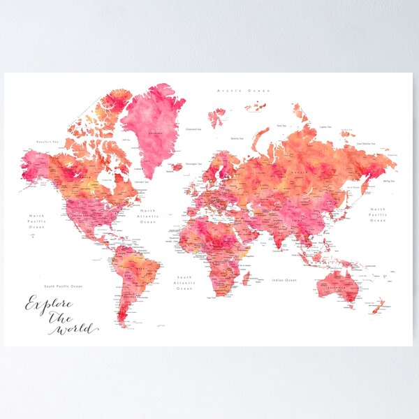 Gold and Navy Textured World Push Pin Map