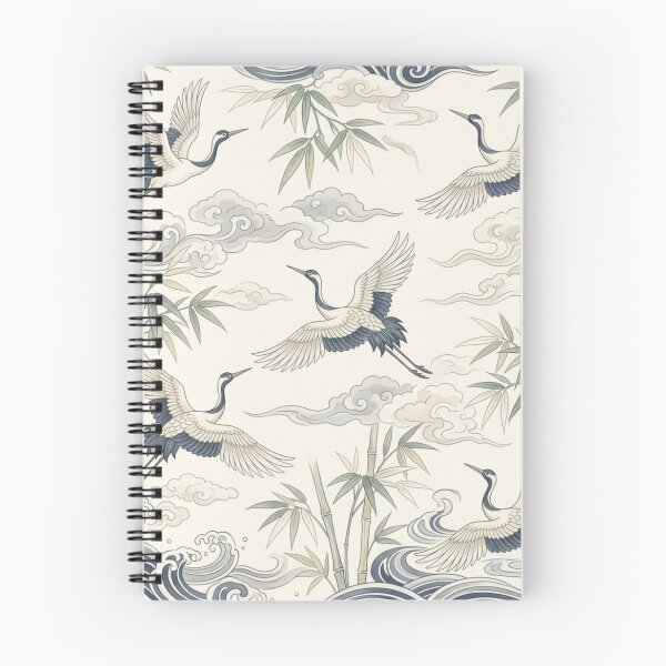 Item preview, Japanese Crane Bamboo Seamless Wave Pattern designed and sold by ShivCraftStudio.
