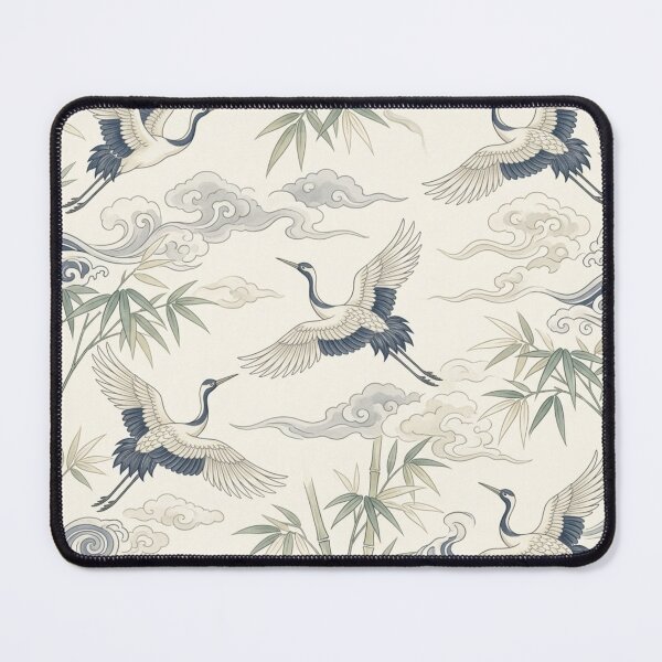 Item preview, Japanese Crane Bamboo Seamless Wave Pattern designed and sold by ShivCraftStudio.