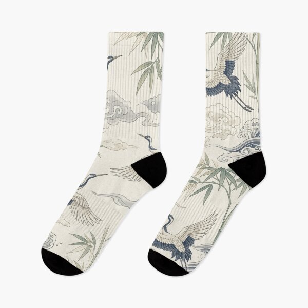 Item preview, Japanese Crane Bamboo Seamless Wave Pattern designed and sold by ShivCraftStudio.