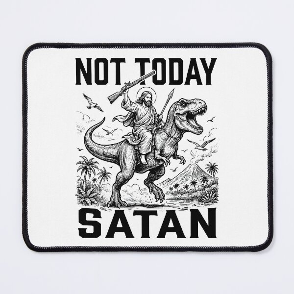 Item preview, Not Today Satan – Funny Jesus Riding T-Rex Dinosaur Meme designed and sold by LoFizzy.