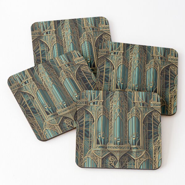 Item preview, Art Deco Organ Pipe Pattern Gold Teal designed and sold by pinkal.