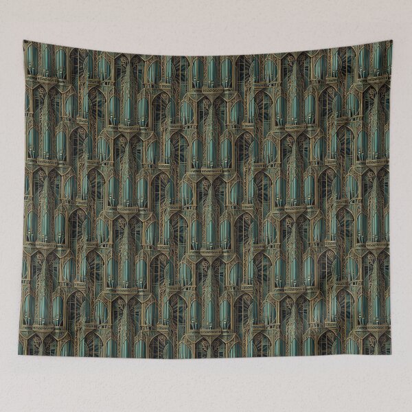 Item preview, Art Deco Organ Pipe Pattern Gold Teal designed and sold by pinkal.