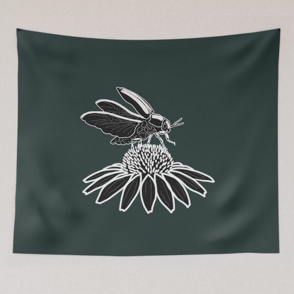 Item preview, Stag Beetle on Wildflower Unique Minimalist Cottagecore Illustration designed and sold by LeshanArt.