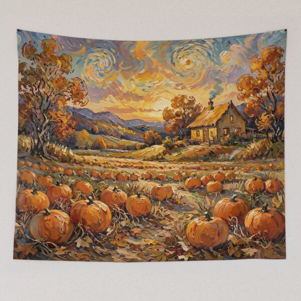 Item preview, Autumn Pumpkin Field with Cottage designed and sold by Late Theory.