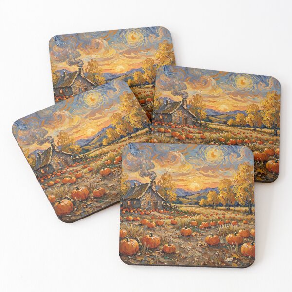 Item preview, Impressionist Autumn Cottage with Pumpkin Field  designed and sold by Late Theory.