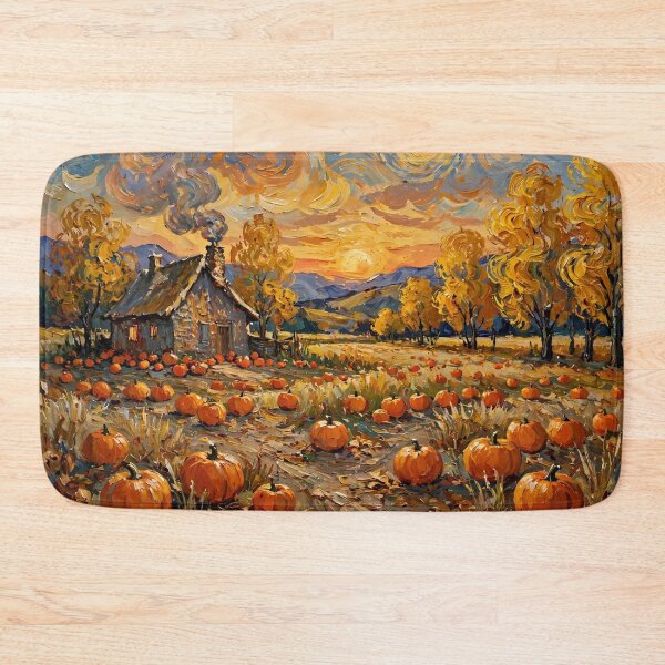 Item preview, Impressionist Autumn Cottage with Pumpkin Field  designed and sold by Late Theory.