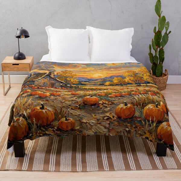 Item preview, Impressionist Autumn Cottage with Pumpkin Field  designed and sold by Late Theory.